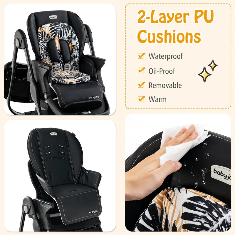 Multifunctional Folding Baby High Chair with Rolling Wheels and Adjustable Height by DirectDeals