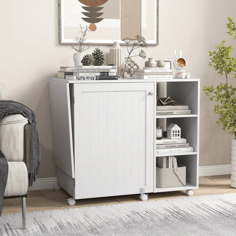 Multifunctional Folding Sewing Machine Craft Station with Storage Shelves-White by DirectDeals