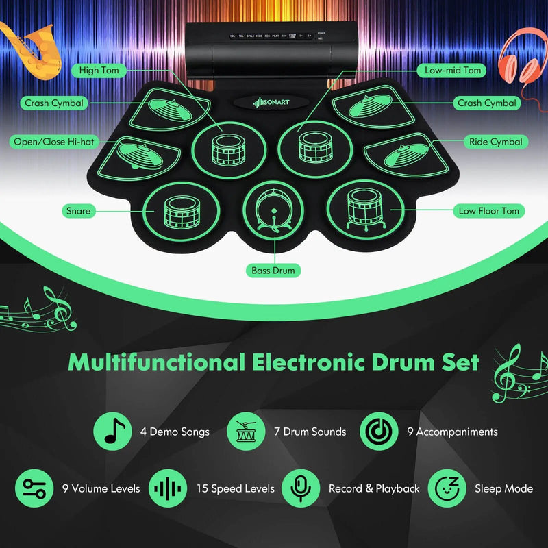 Electronic Drum Set with 2 Build-in Stereo Speakers for Kids by DirectDeals