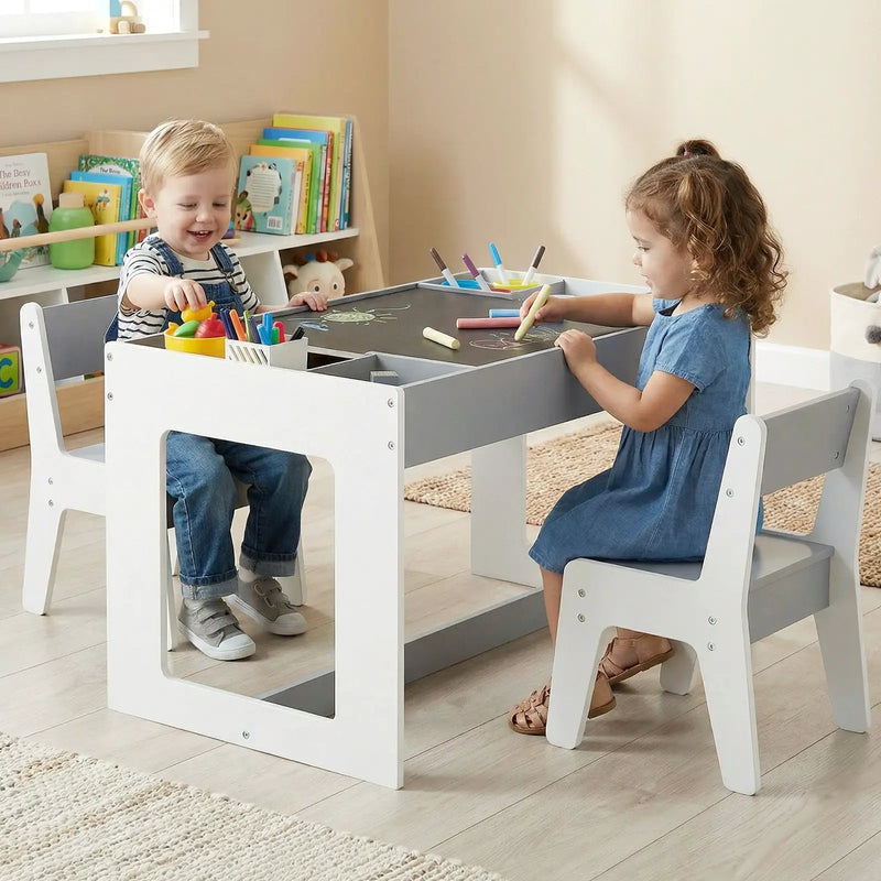 Multifunctional Kids Table and 2 Chairs Set with Chalkboard by DirectDeals