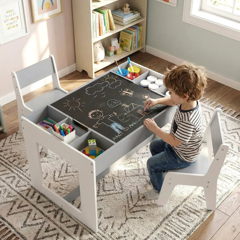 Multifunctional Kids Table and 2 Chairs Set with Chalkboard by DirectDeals