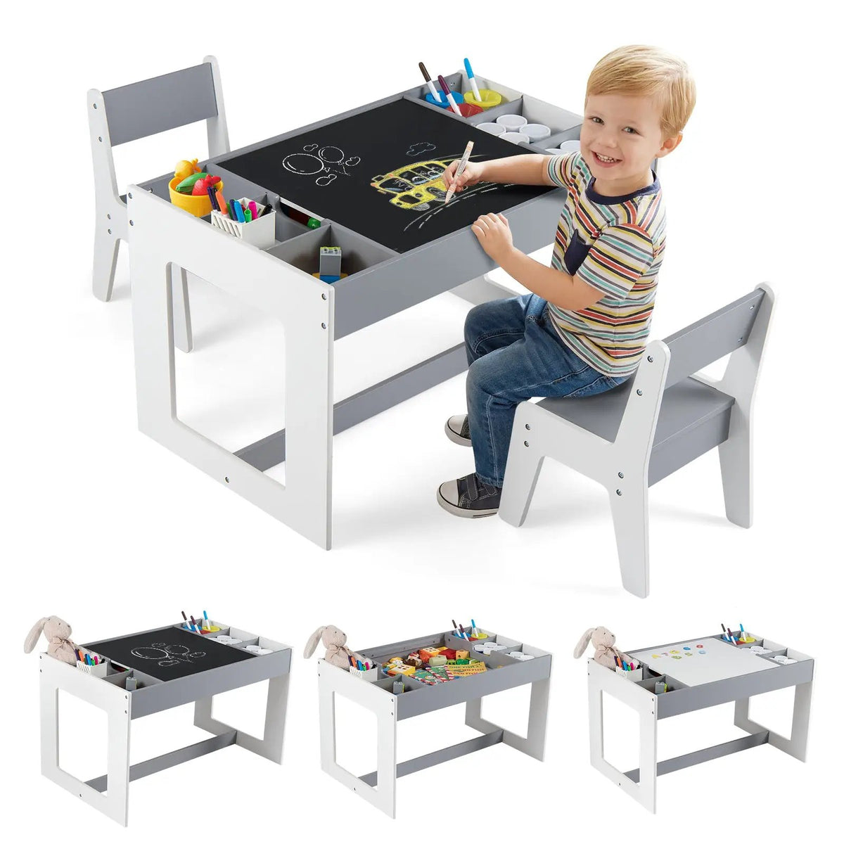 Multifunctional Kids Table and 2 Chairs Set with Chalkboard, photo 6 of 16