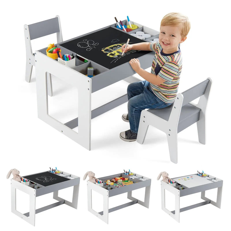 Multifunctional Kids Table and 2 Chairs Set with Chalkboard by DirectDeals