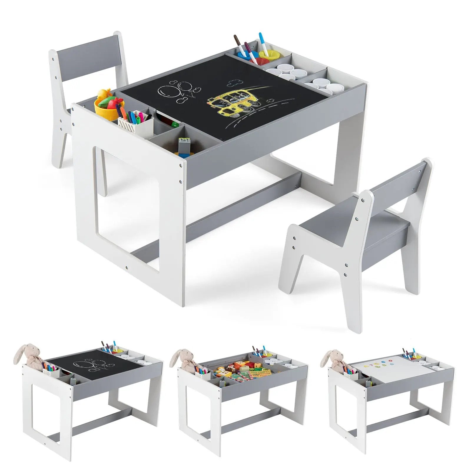 Multifunctional Kids Table and 2 Chairs Set with Chalkboard by DirectDeals