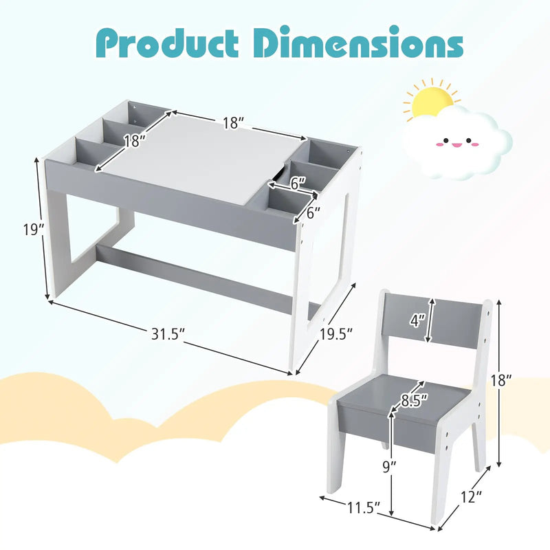 Multifunctional Kids Table and 2 Chairs Set with Chalkboard by DirectDeals