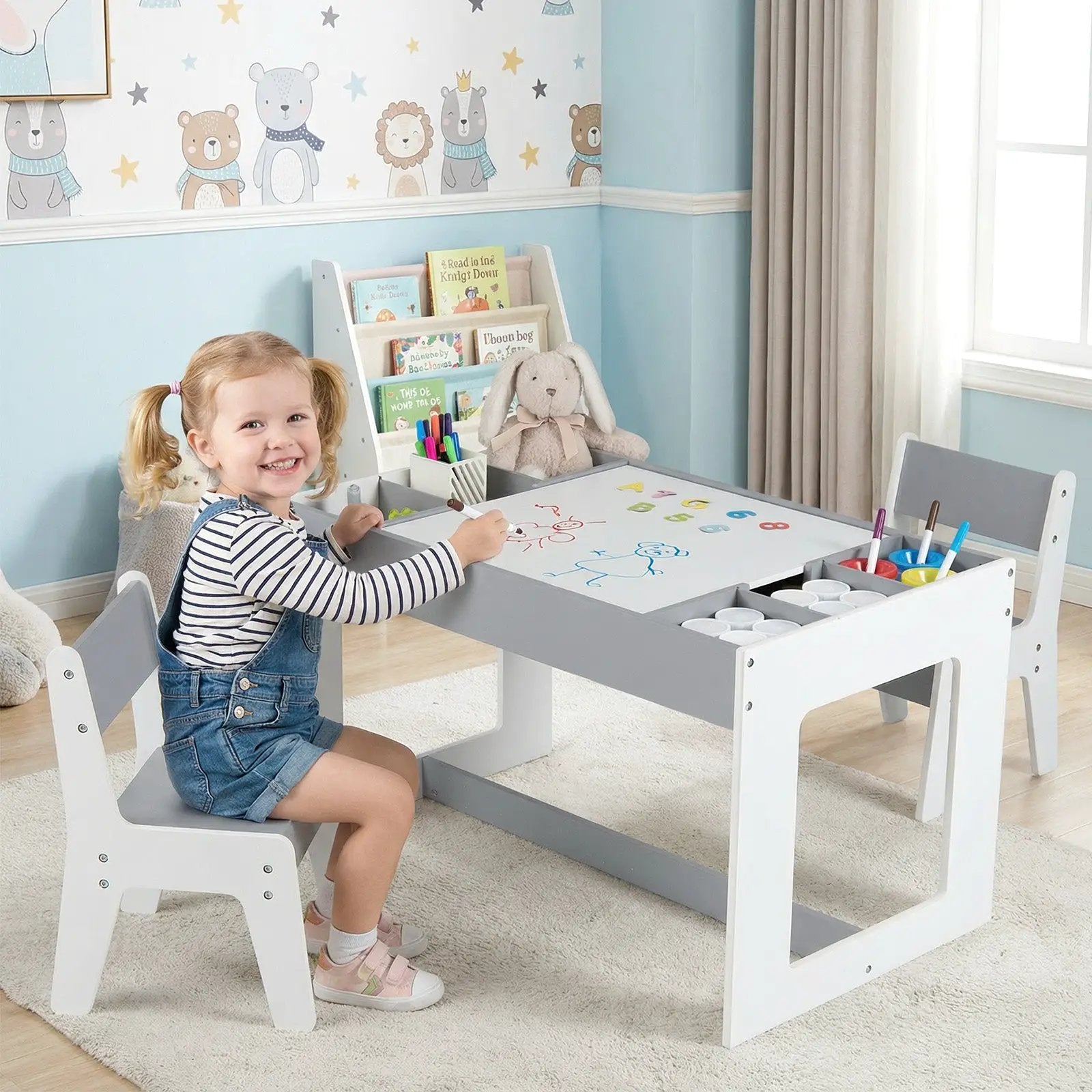 Multifunctional Kids Table and 2 Chairs Set with Chalkboard by DirectDeals