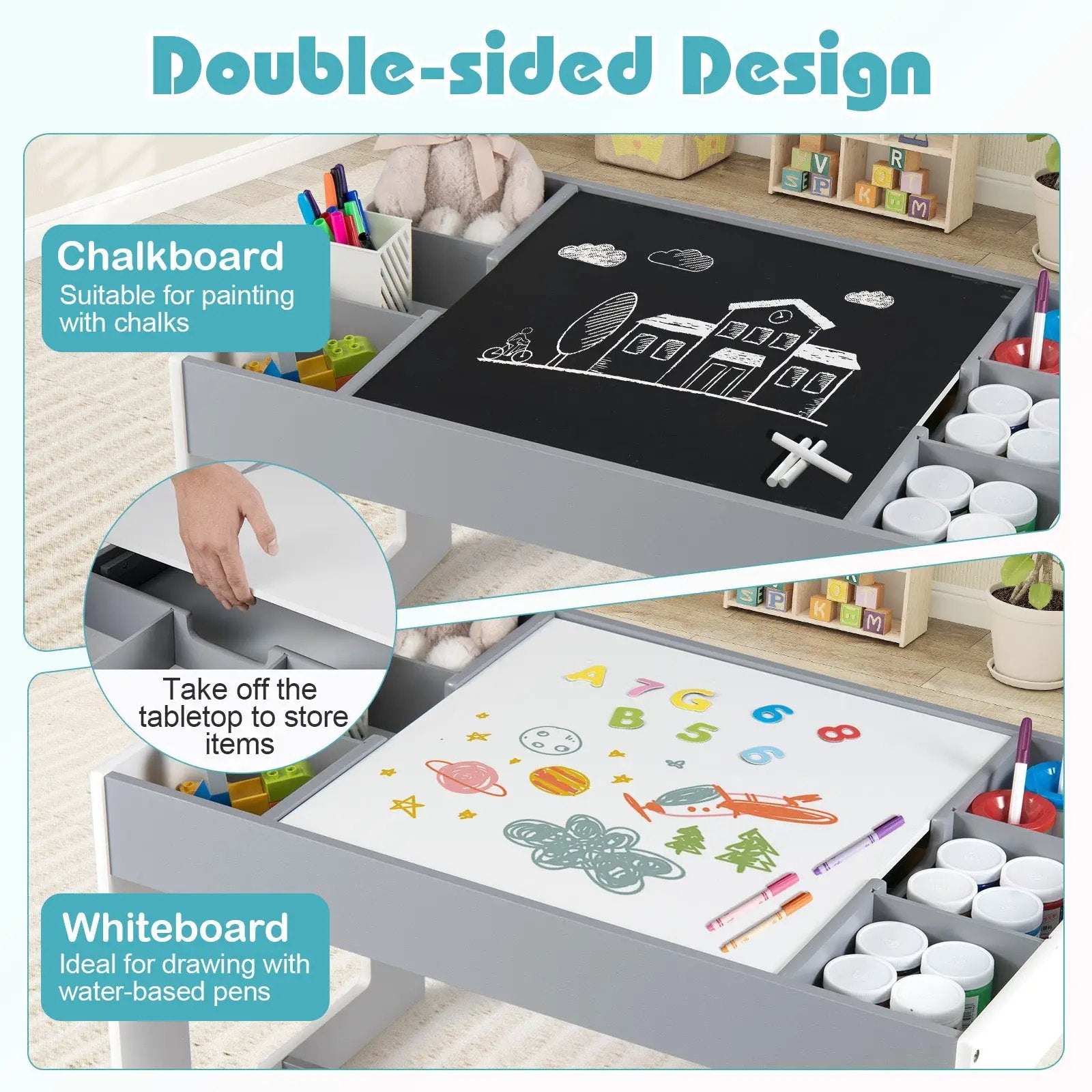 Multifunctional Kids Table and 2 Chairs Set with Chalkboard by DirectDeals