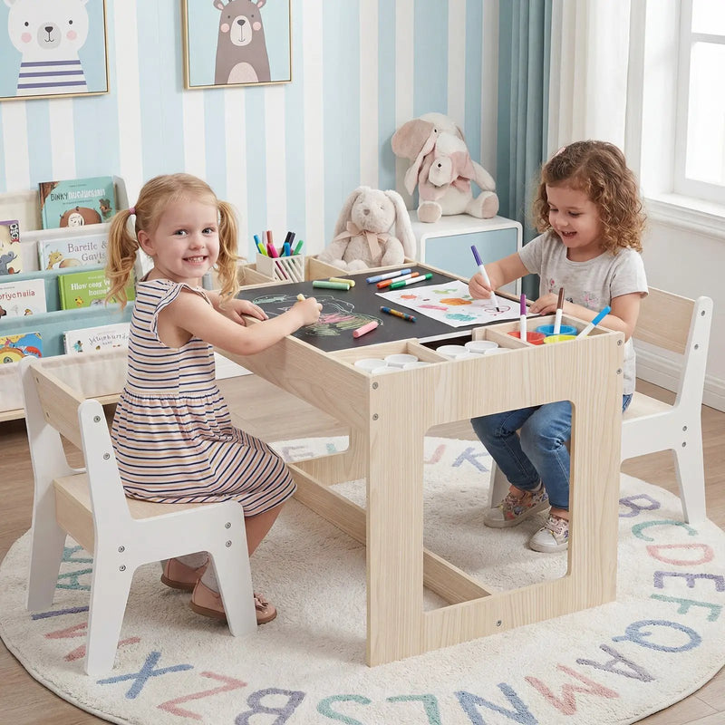 Multifunctional Kids Table and 2 Chairs Set with Chalkboard by DirectDeals