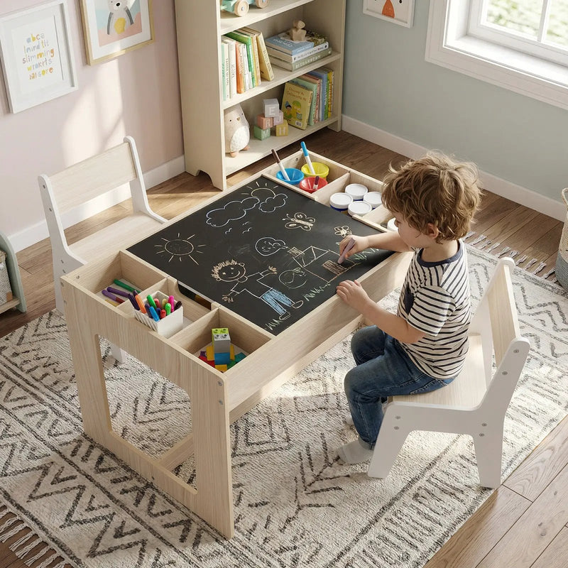 Multifunctional Kids Table and 2 Chairs Set with Chalkboard by DirectDeals