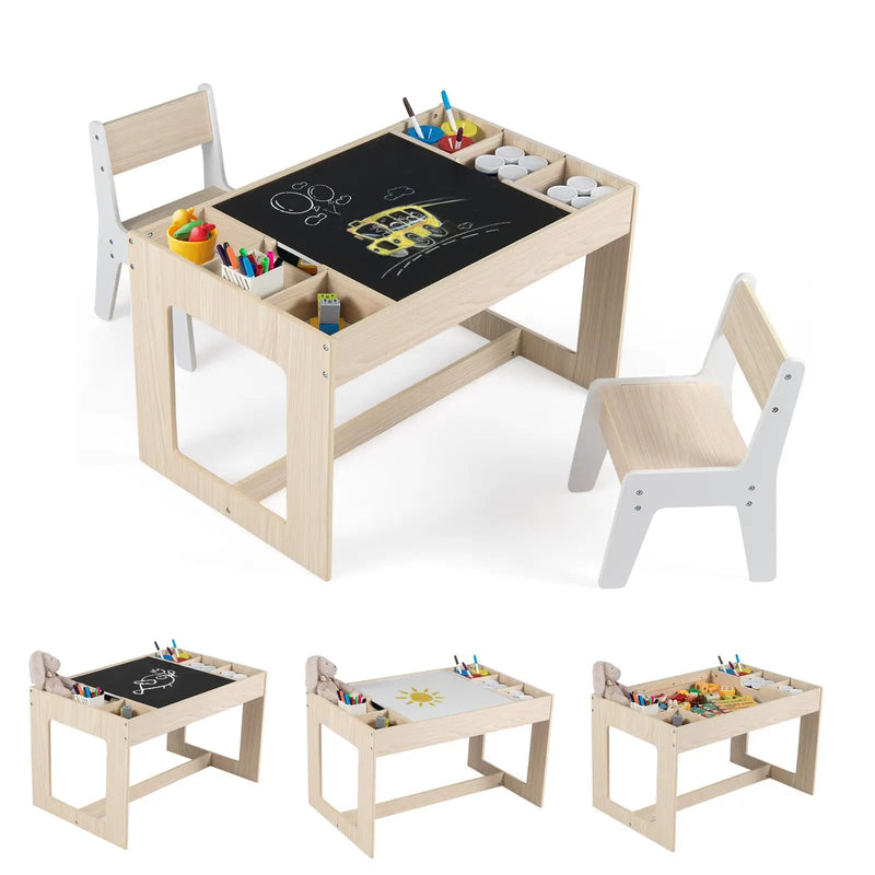 Multifunctional Kids Table and 2 Chairs Set with Chalkboard by DirectDeals