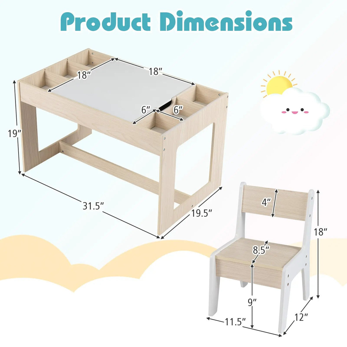 Multifunctional Kids Table and 2 Chairs Set with Chalkboard, photo 9 of 16