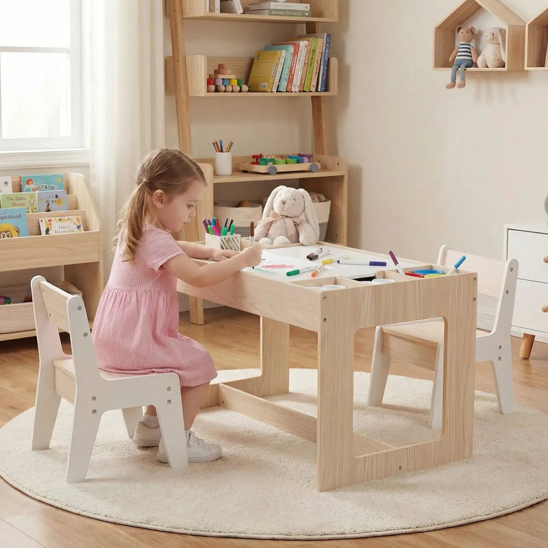 Multifunctional Kids Table and 2 Chairs Set with Chalkboard by DirectDeals