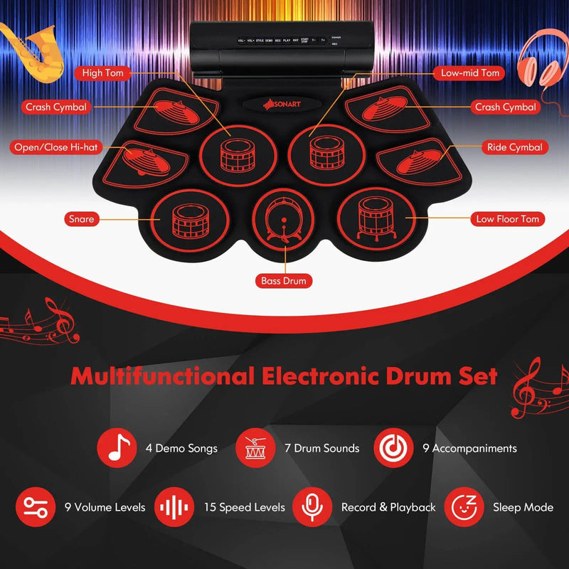 Electronic Drum Set with 2 Build-in Stereo Speakers for Kids by DirectDeals