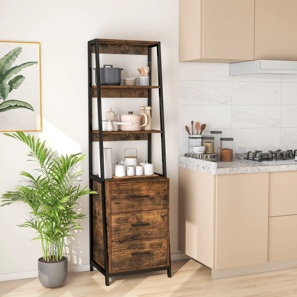 Multifunctional Tall Bookcase with Open Shelves and Storage Drawers, photo 3 of 16