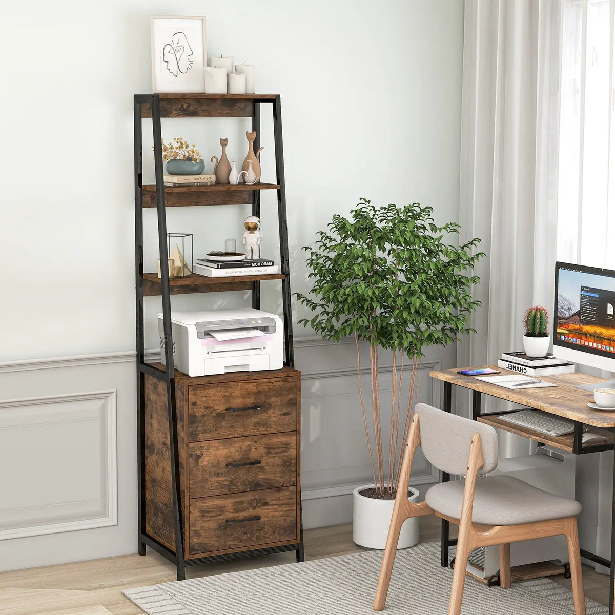 Multifunctional Tall Bookcase with Open Shelves and Storage Drawers, photo 5 of 16