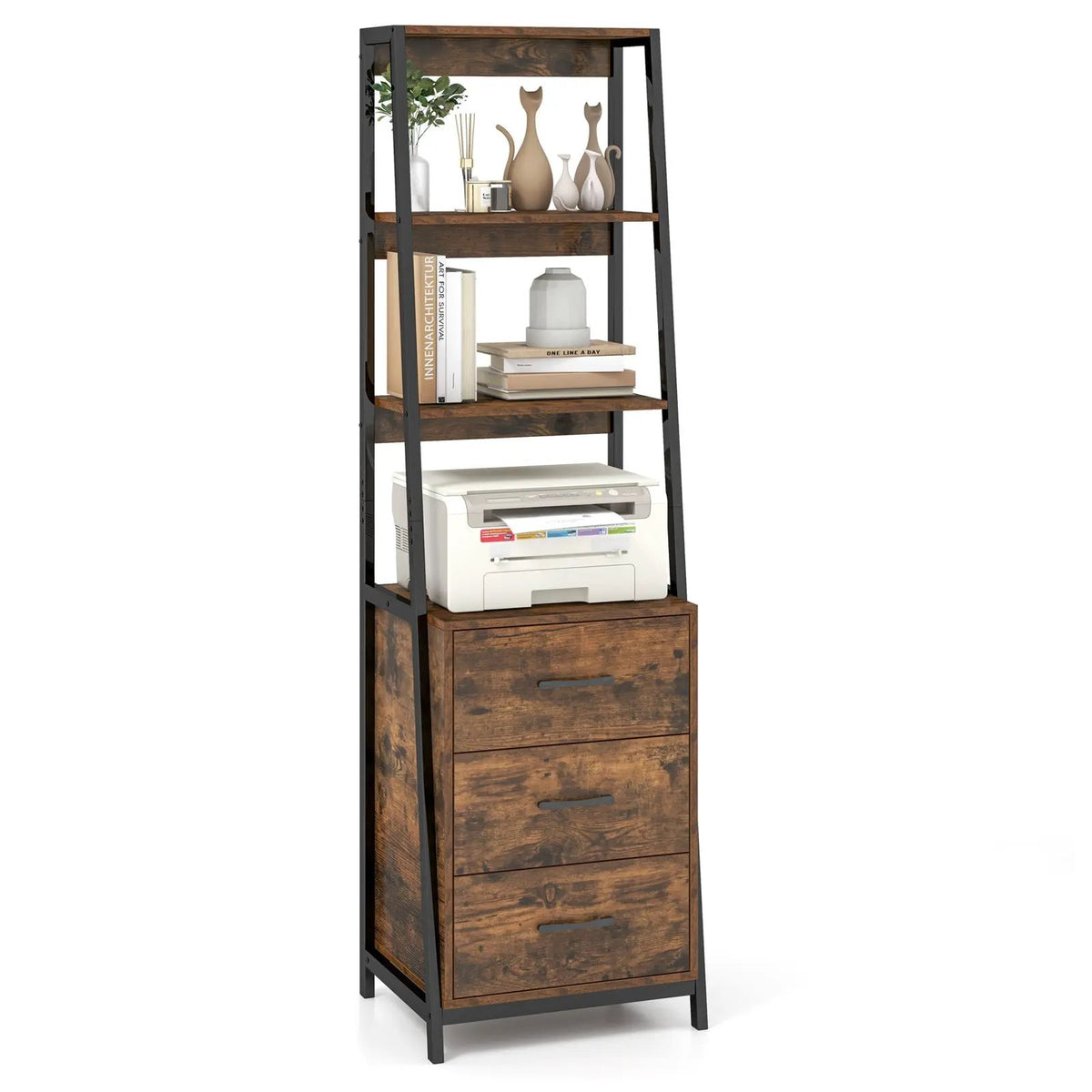 Multifunctional Tall Bookcase with Open Shelves and Storage Drawers, photo 7 of 16