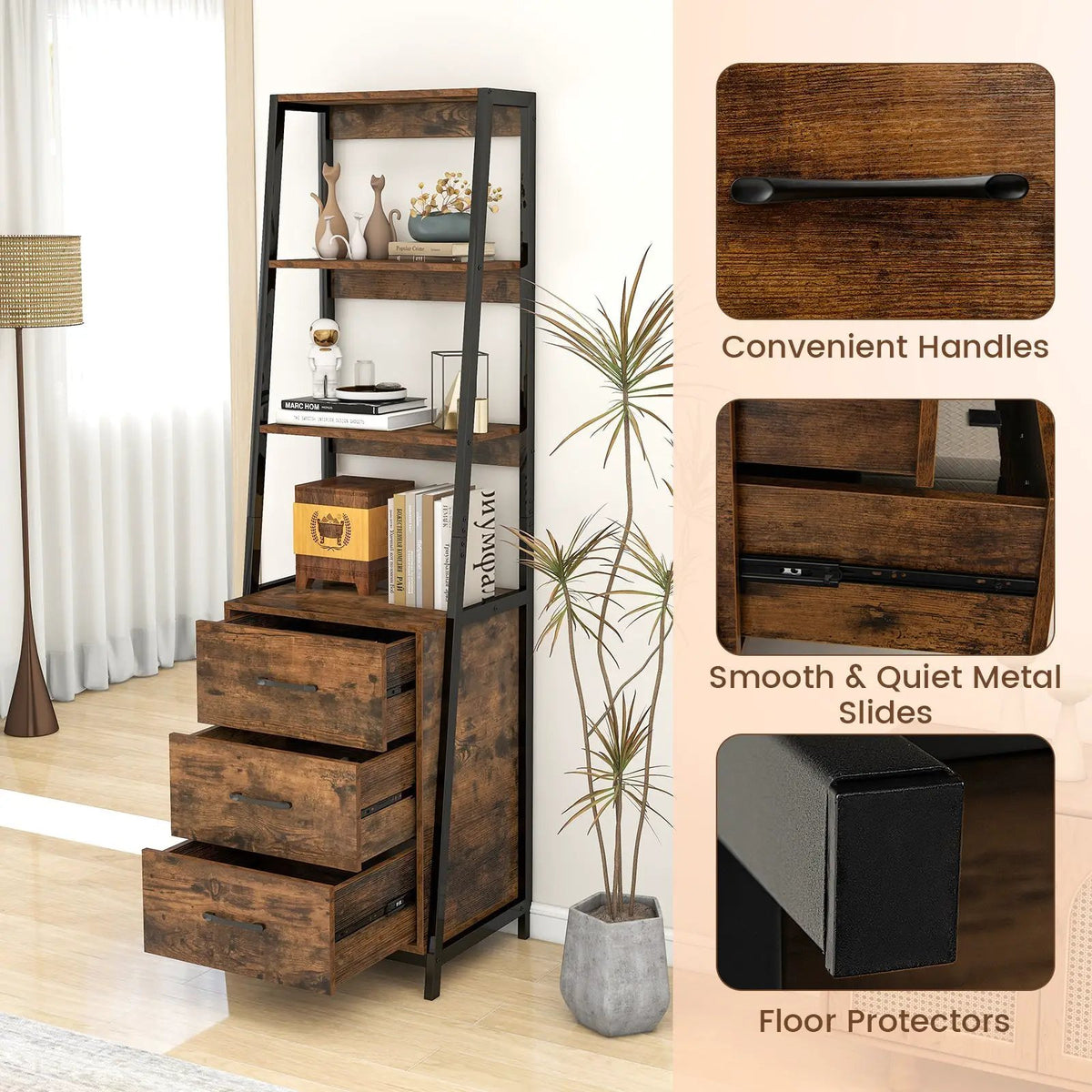 Multifunctional Tall Bookcase with Open Shelves and Storage Drawers, photo 15 of 16