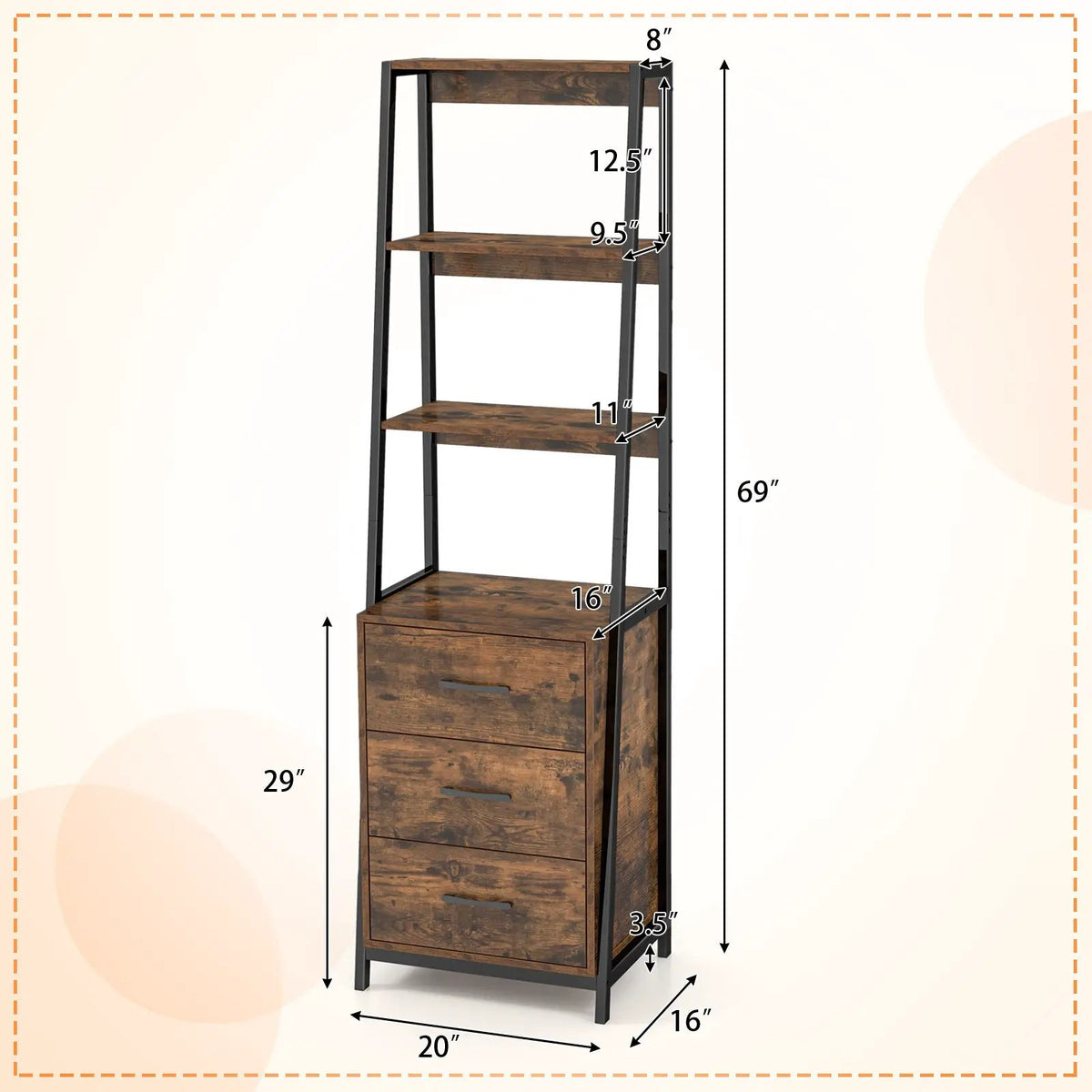 Multifunctional Tall Bookcase with Open Shelves and Storage Drawers, photo 11 of 16