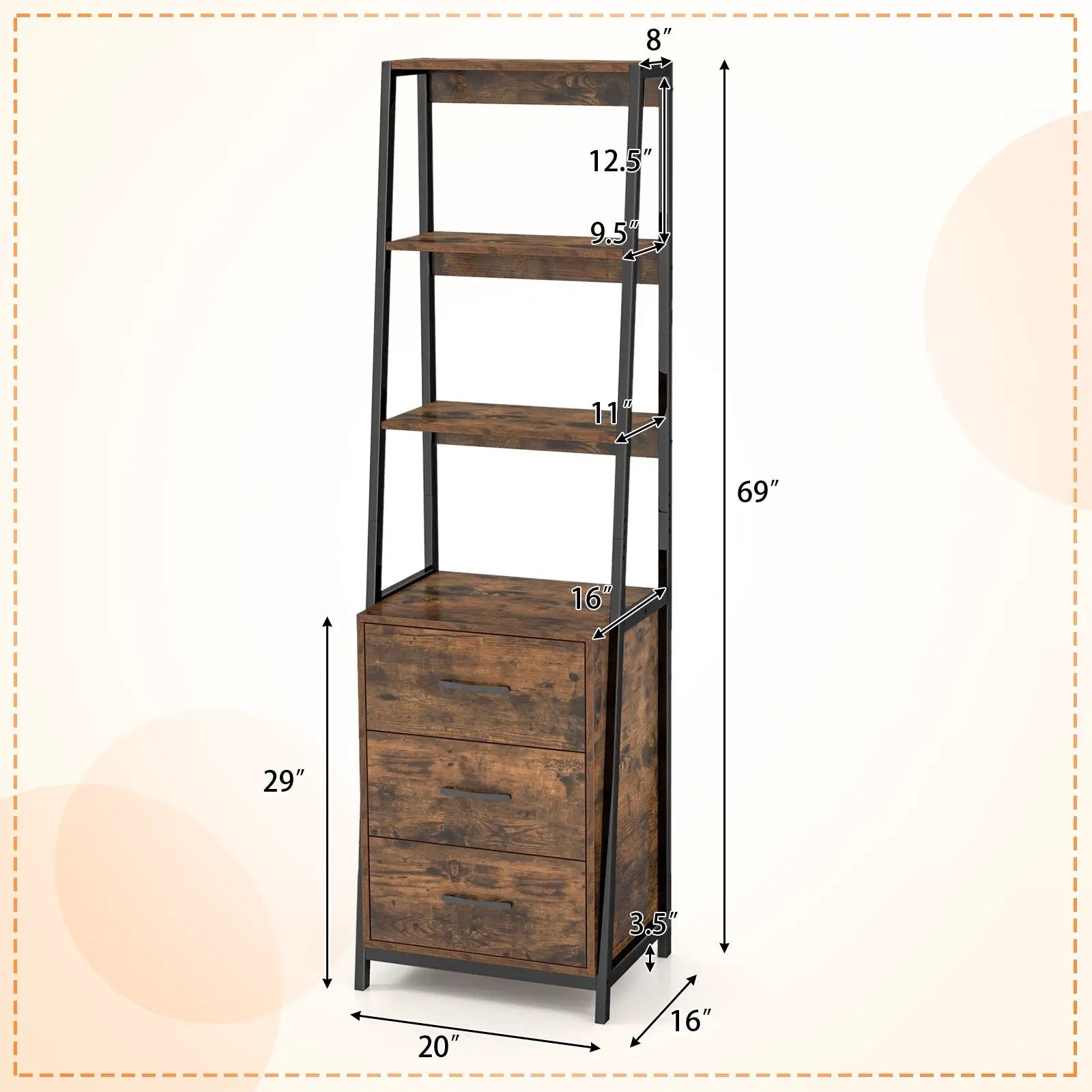 Multifunctional Tall Bookcase with Open Shelves and Storage Drawers by DirectDeals