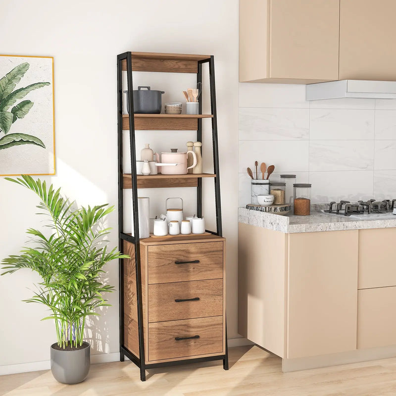 Multifunctional Tall Bookcase with Open Shelves and Storage Drawers by DirectDeals