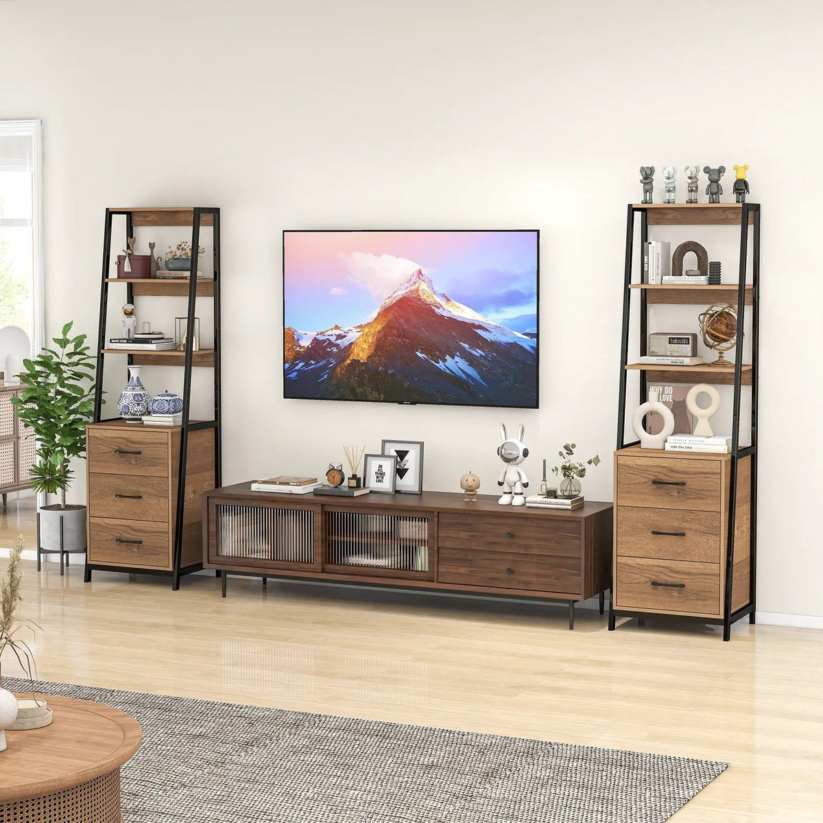 Multifunctional Tall Bookcase with Open Shelves and Storage Drawers, photo 6 of 16