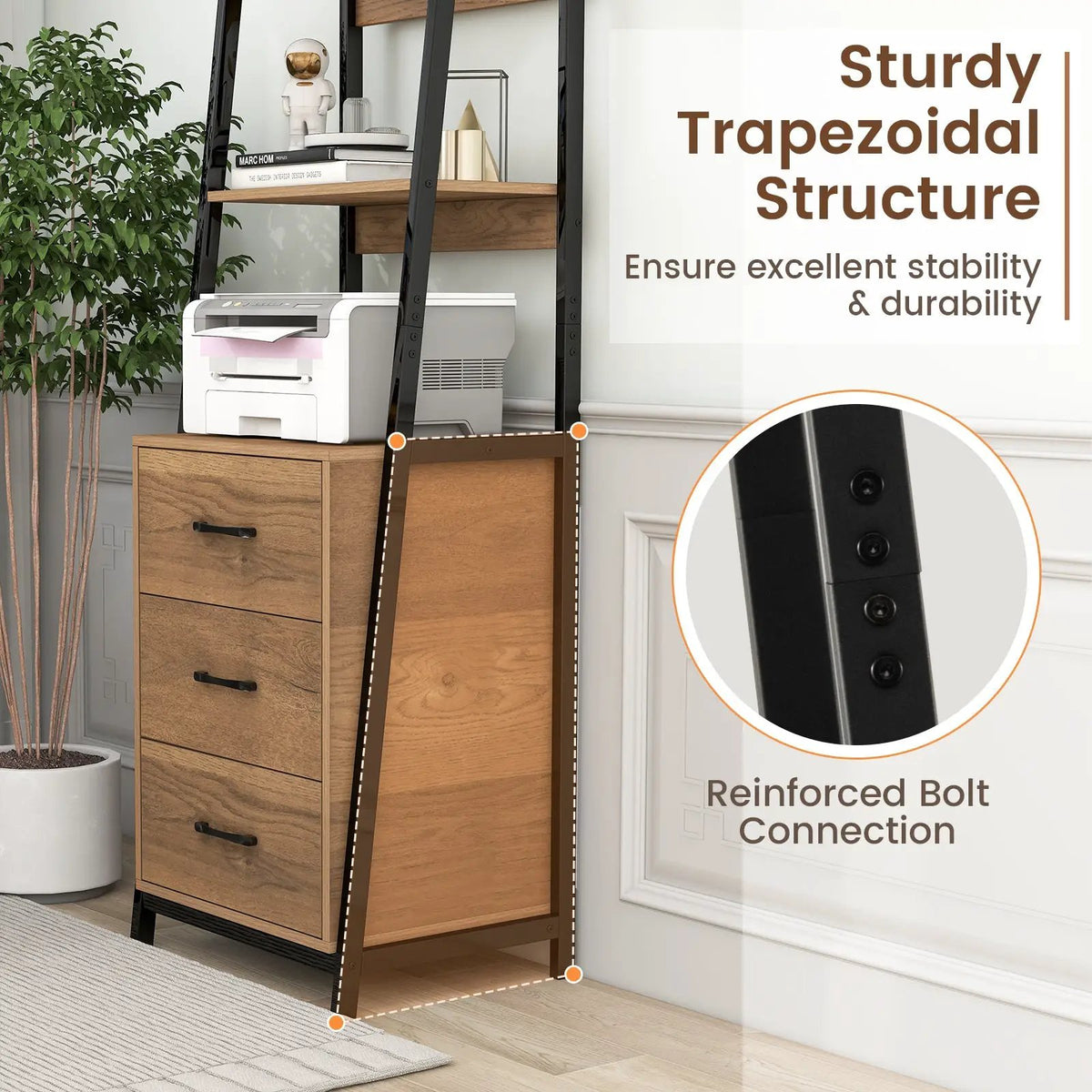 Multifunctional Tall Bookcase with Open Shelves and Storage Drawers, photo 14 of 16