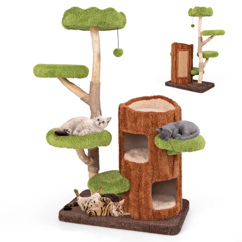 Multi-level Cat Tree with Double Decker Cat House and Sisal Panel-Brown by DirectDeals