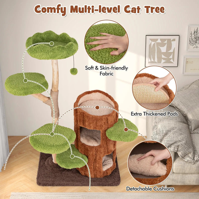 Multi-level Cat Tree with Double Decker Cat House and Sisal Panel-Brown by DirectDeals