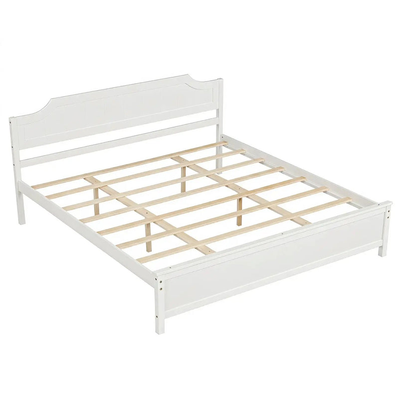 Solid Wood Platform Bed Frame with Headboard in White by DirectDeals