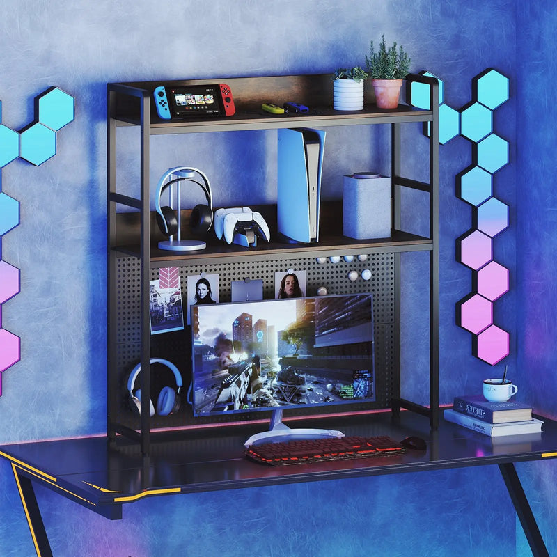 Multipurpose 2-Tier Desktop Bookshelf with Pegboard for up to 32 Inch Computer Monitor-Rustic Brown by DirectDeals