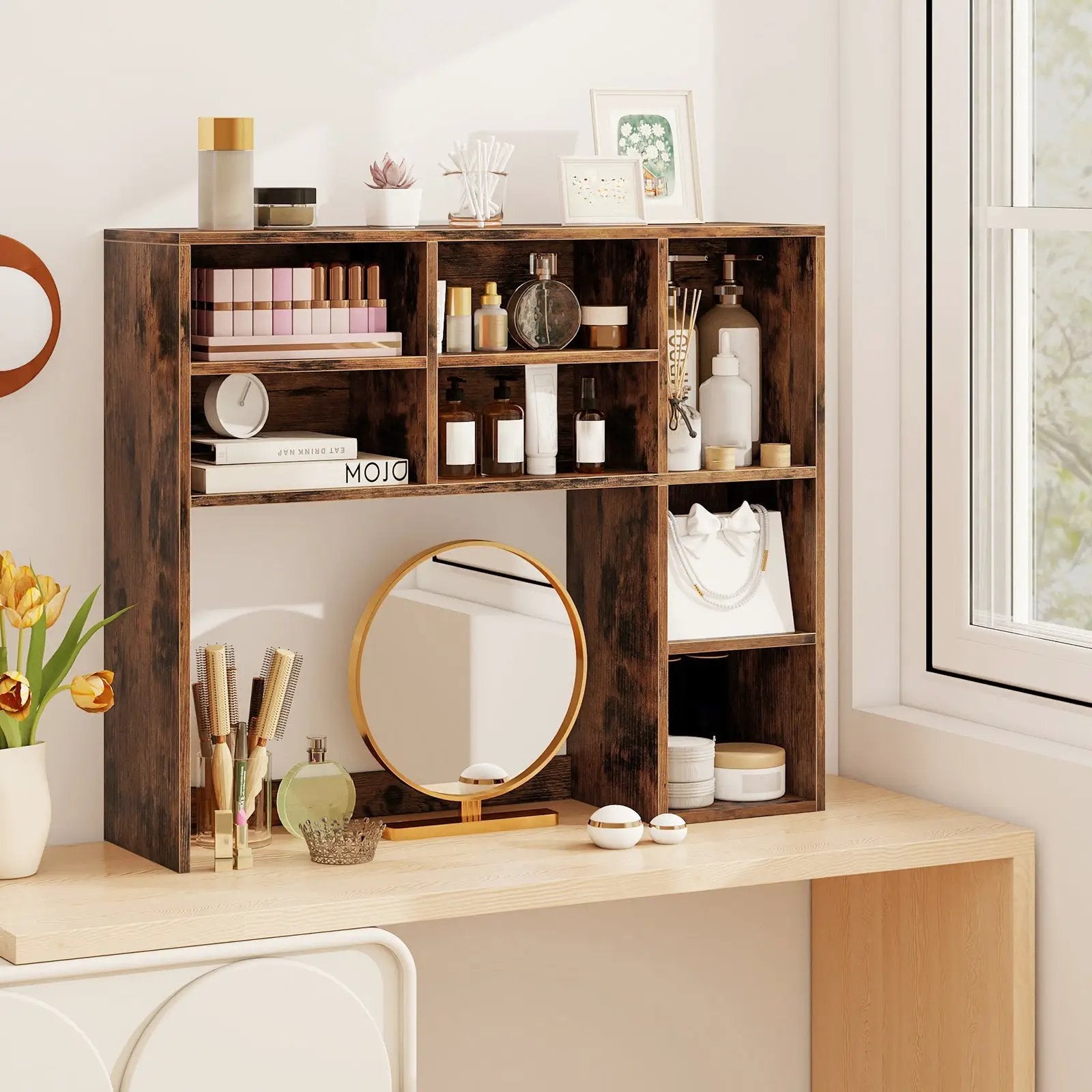 Desktop Bookshelf with 7 Open Cubbies and 3 Adjustable Shelves by DirectDeals
