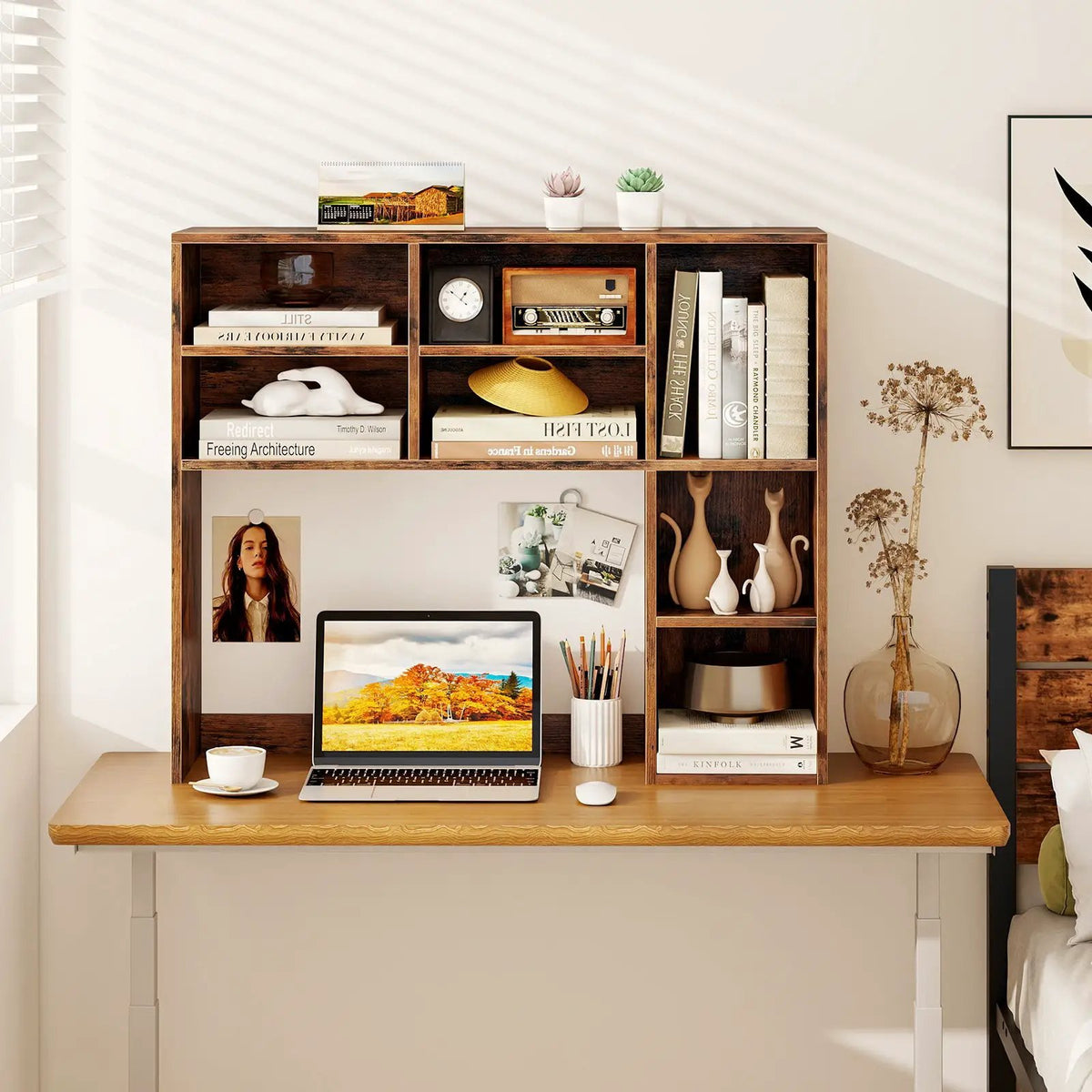 Desktop Bookshelf with 7 Open Cubbies and 3 Adjustable Shelves, photo 2 of 12