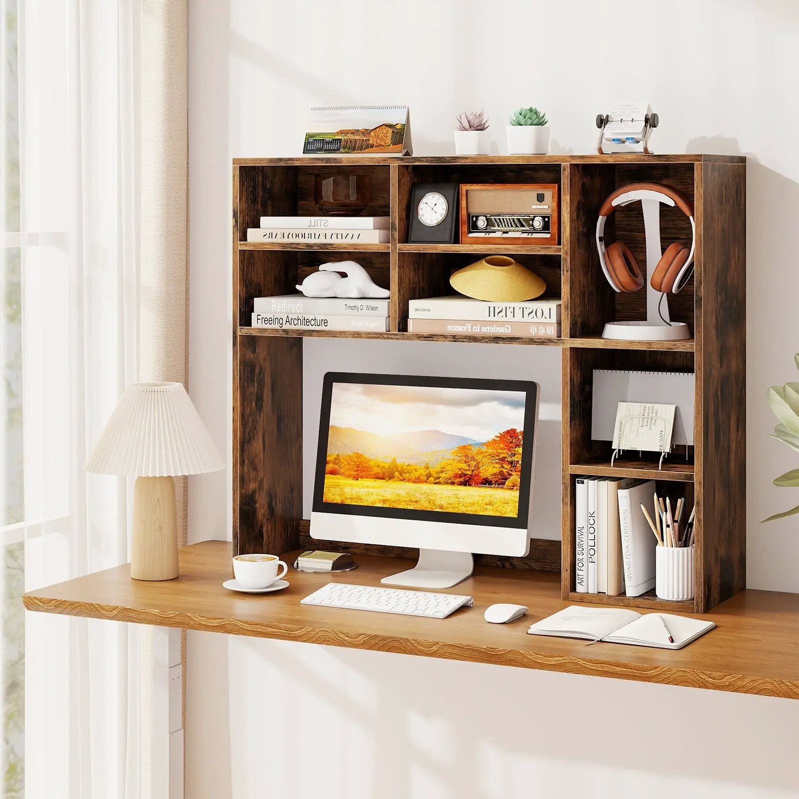 Desktop Bookshelf with 7 Open Cubbies and 3 Adjustable Shelves by DirectDeals