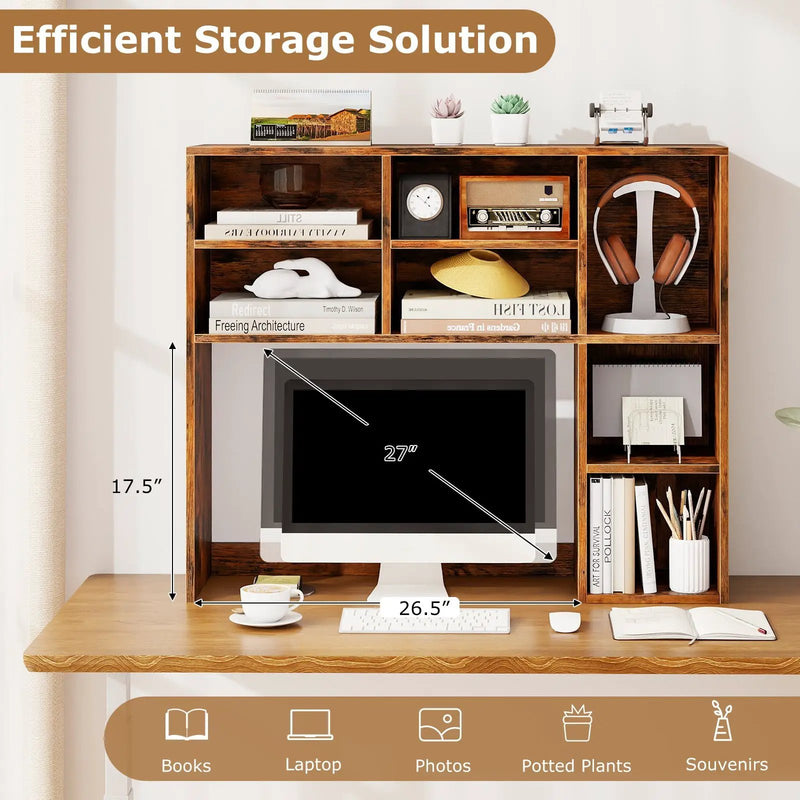 Desktop Bookshelf with 7 Open Cubbies and 3 Adjustable Shelves by DirectDeals
