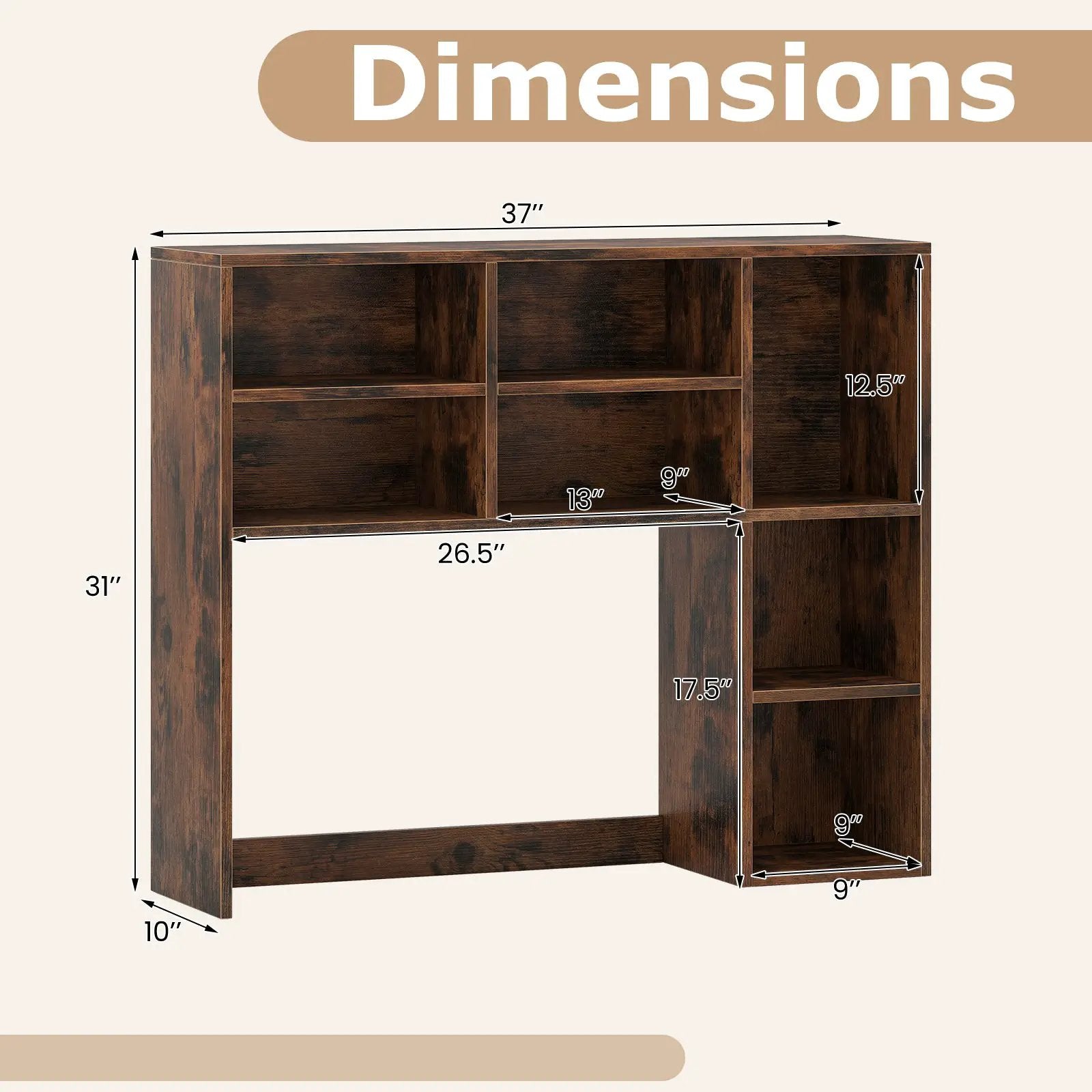 Desktop Bookshelf with 7 Open Cubbies and 3 Adjustable Shelves by DirectDeals