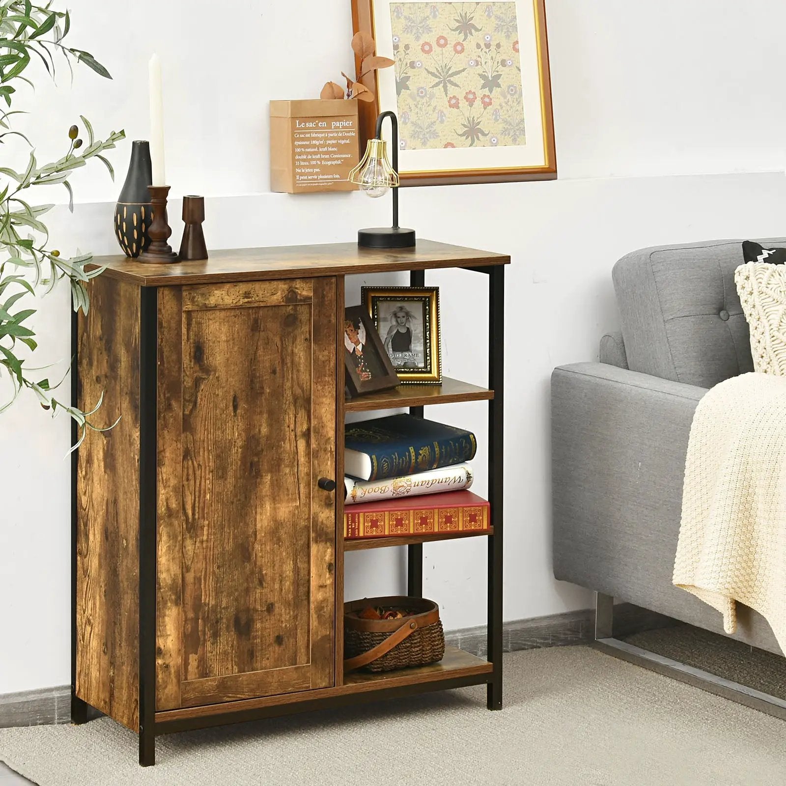 Multipurpose Freestanding Storage Cabinet with 3 Open Shelves and Doors by DirectDeals