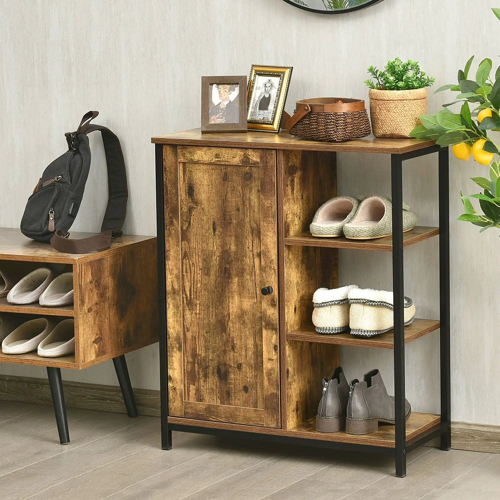Multipurpose Freestanding Storage Cabinet with 3 Open Shelves and Doors by DirectDeals