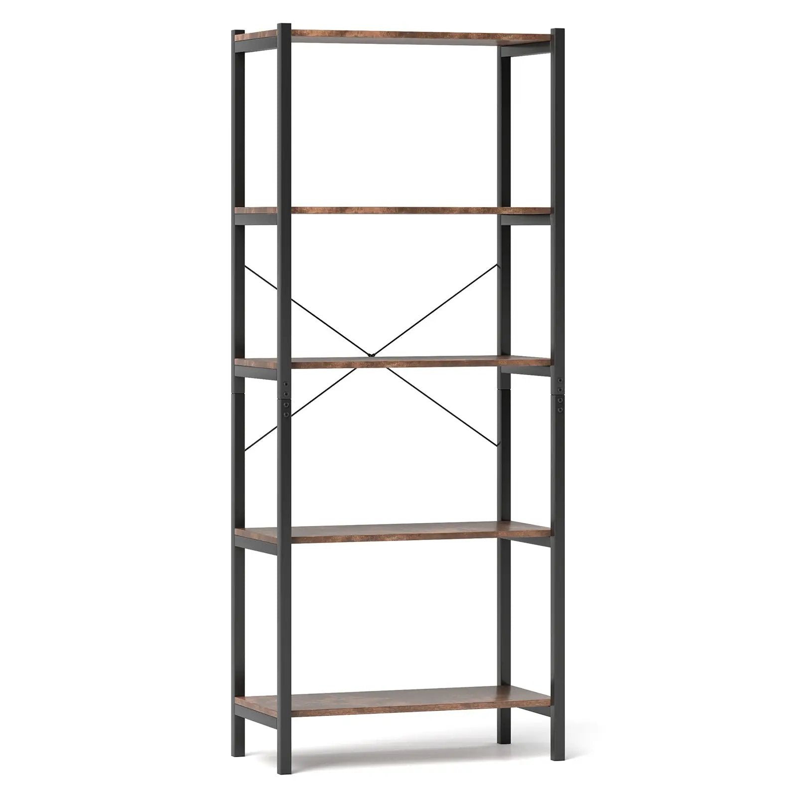 5-Tier Industrial Bookshelf Display Storage Rack with Metal Frame by DirectDeals