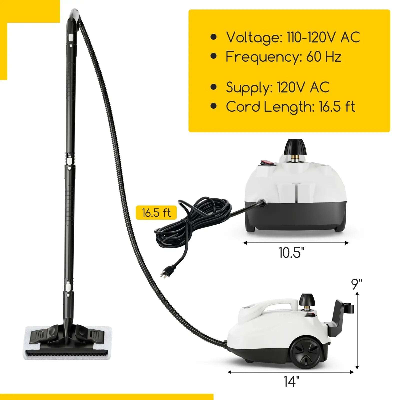 Multipurpose Steam Cleaner 1800W Portable Household Steamer with 61 oz Tank-Gray & White by DirectDeals