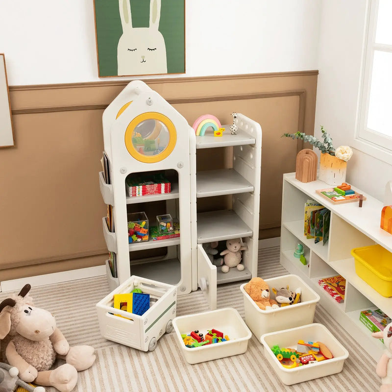 Multipurpose Toy Chest and Bookshelf with Mobile Trolley for Bedroom-Gray by DirectDeals