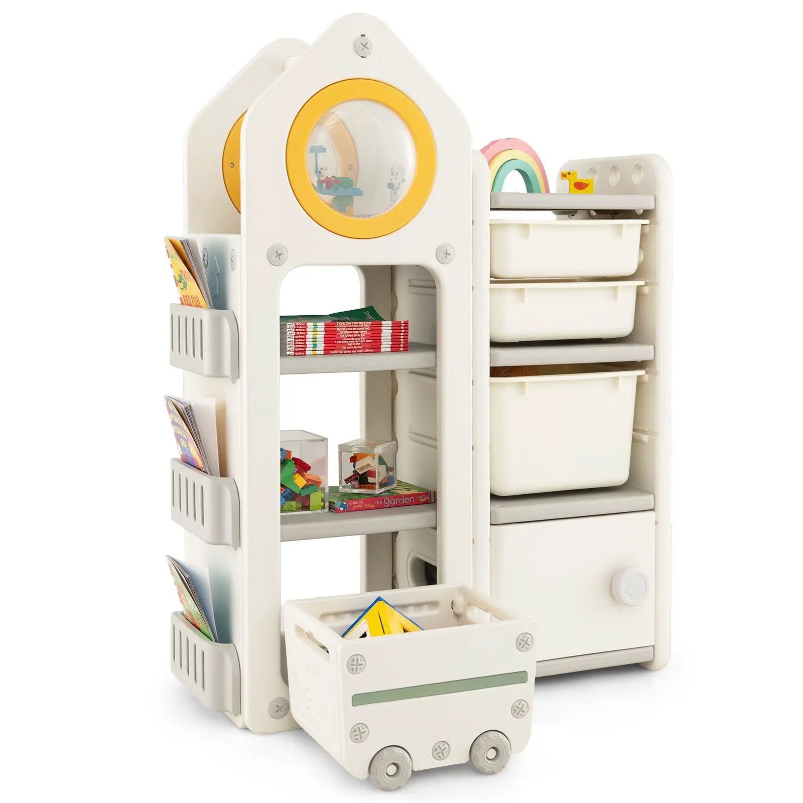Multipurpose Toy Chest and Bookshelf with Mobile Trolley for Bedroom-Gray by DirectDeals