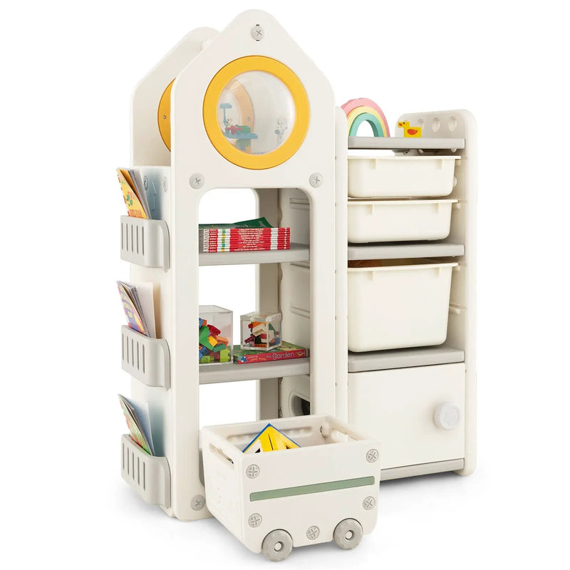Multipurpose Toy Chest and Bookshelf with Mobile Trolley for Bedroom-Gray by DirectDeals