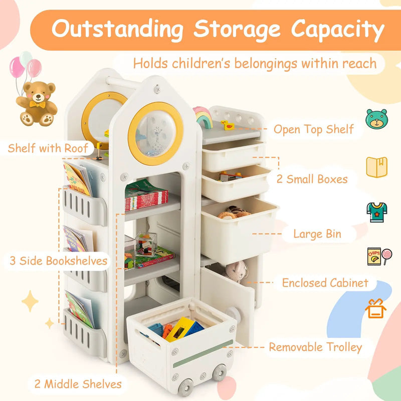 Multipurpose Toy Chest and Bookshelf with Mobile Trolley for Bedroom-Gray by DirectDeals