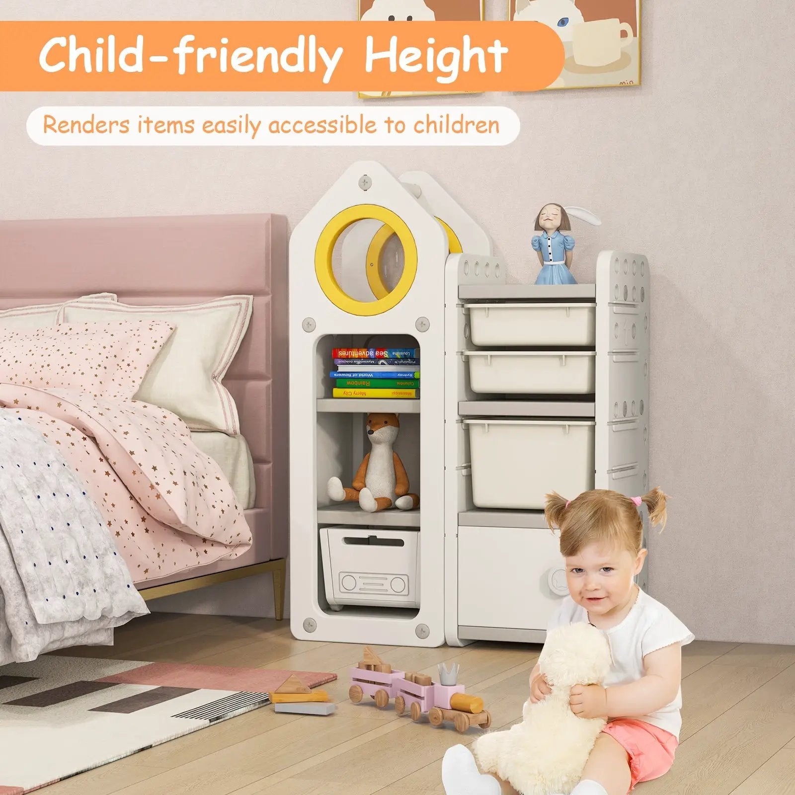 Multipurpose Toy Chest and Bookshelf with Mobile Trolley for Bedroom-Gray by DirectDeals