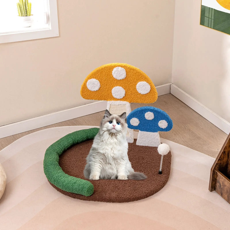 Mushroom Cat Bed Cat Claw Scratcher with Wide Bed and Sisal Scratch Panel-Multicolor by DirectDeals