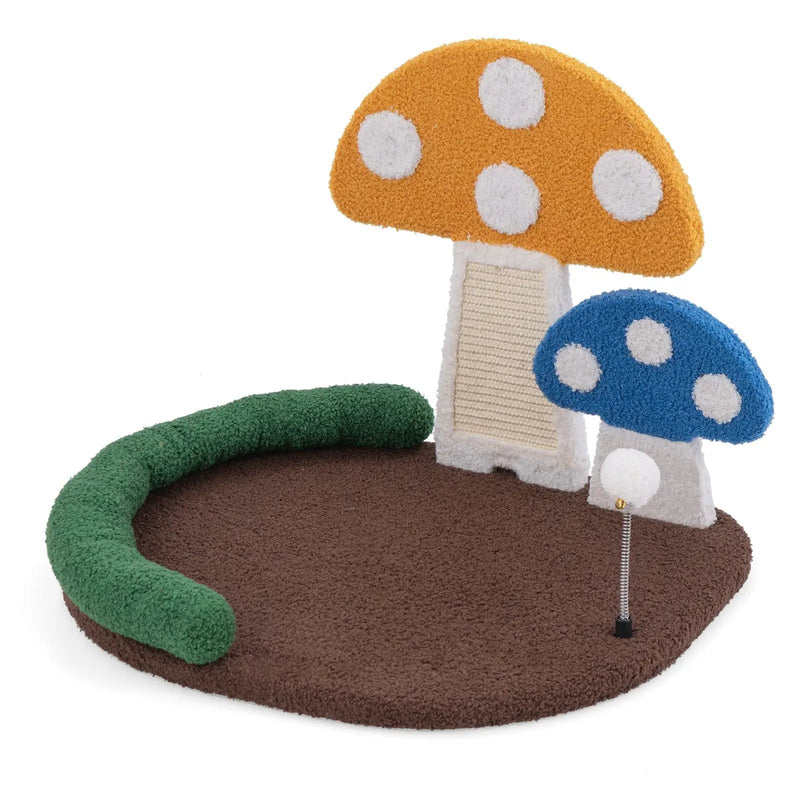 Mushroom Cat Bed Cat Claw Scratcher with Wide Bed and Sisal Scratch Panel-Multicolor by DirectDeals