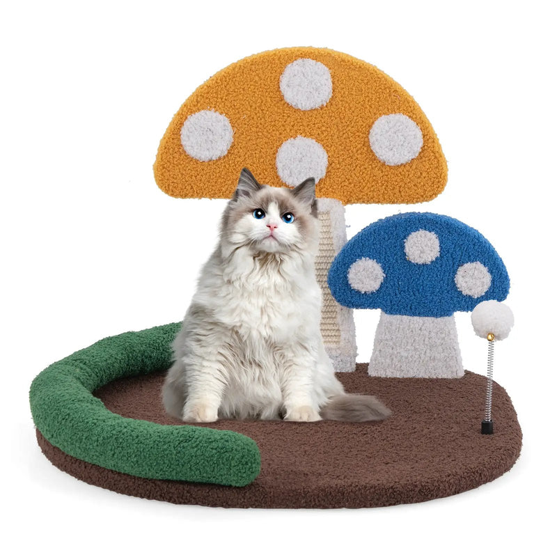 Mushroom Cat Bed Cat Claw Scratcher with Wide Bed and Sisal Scratch Panel-Multicolor by DirectDeals