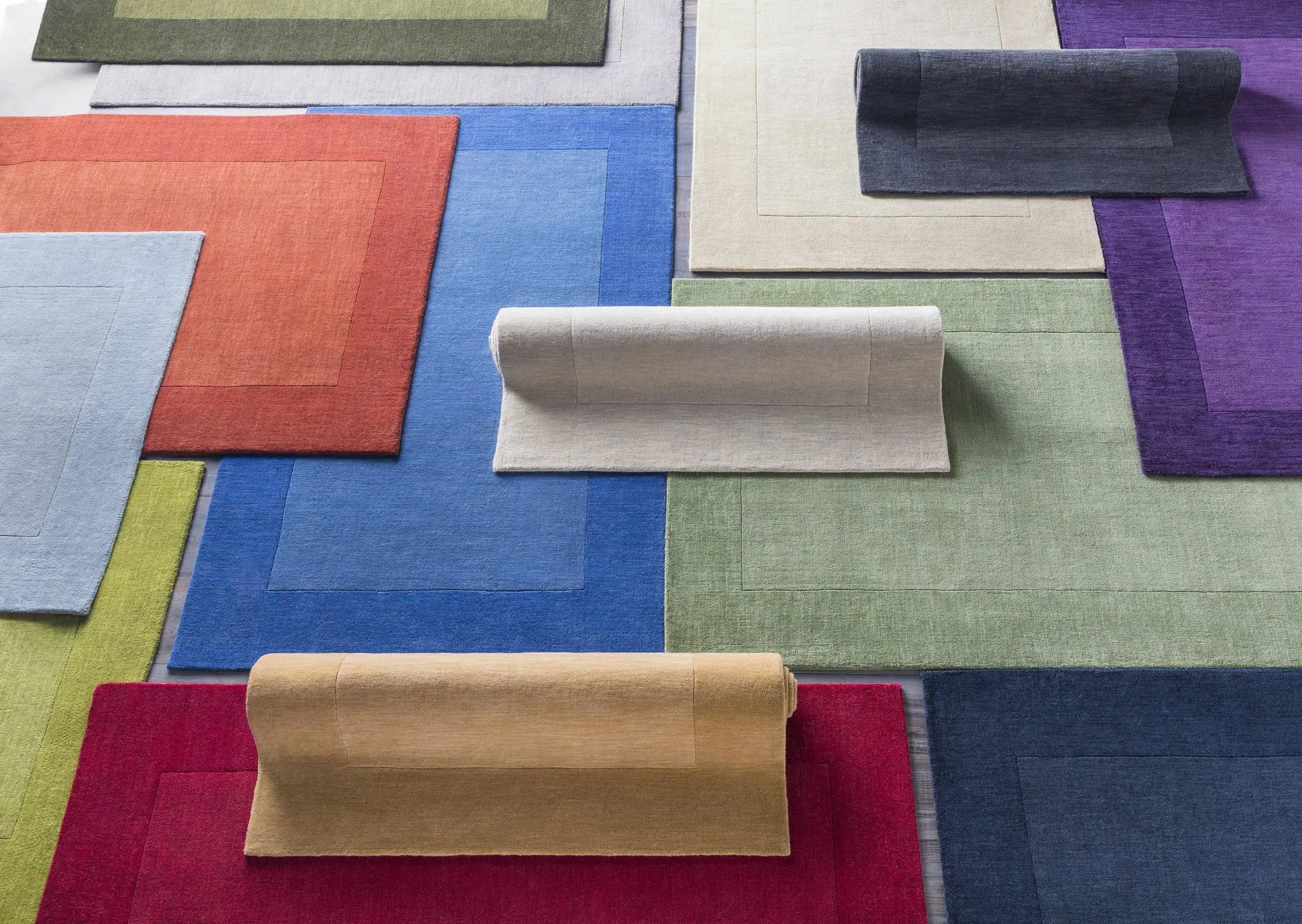Bordered Solid Beige Wool Rug by Boutique Rugs