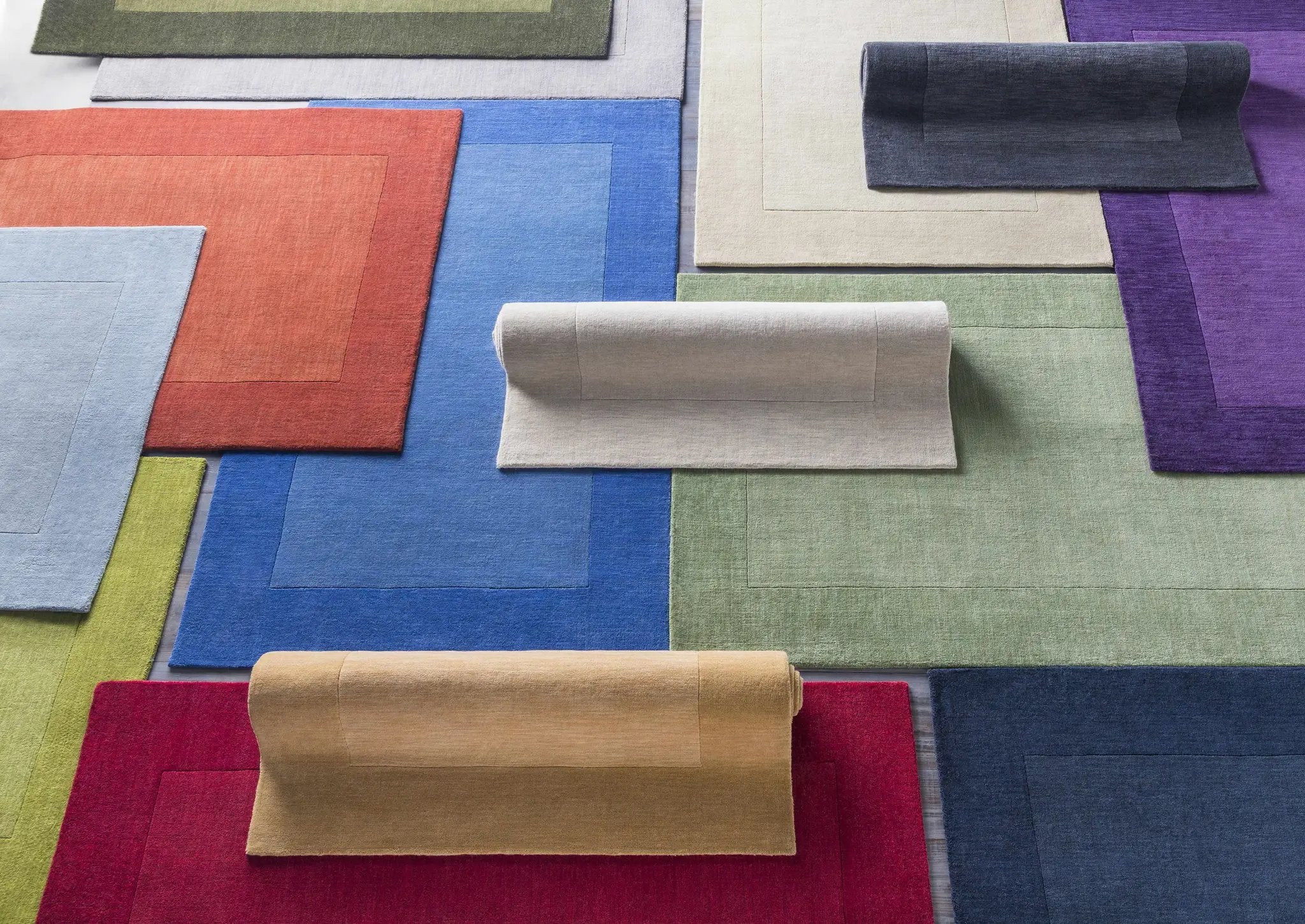 Bordered Solid Wheat Cream Wool Rug by Boutique Rugs