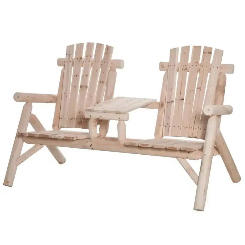 Adirondack Patio 2 Chair Lounger with Center Coffee Table Natural by HomePacific